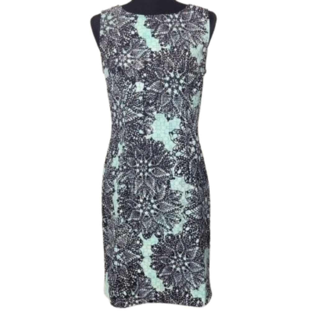 Connected Women's Sleeveless Mint Green Black Floral Motif Print Dress Size 6